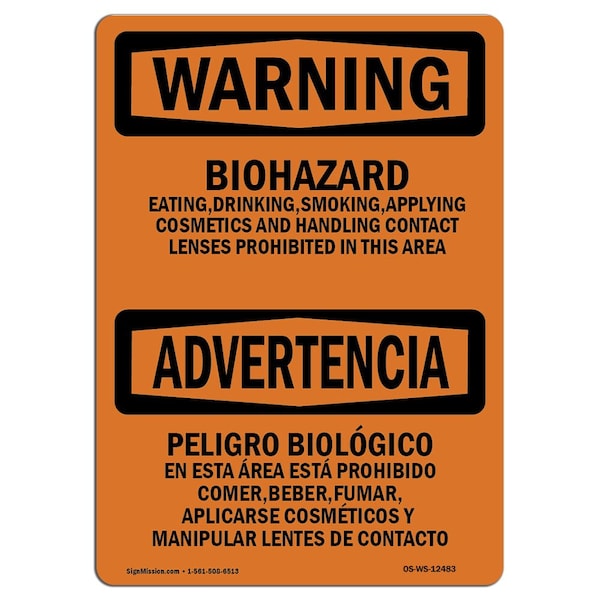 Safety Sign, OSHA WARNING, 18" Height, 24" Width, Biohazard Bilingual, Landscape, WS-D-1824-L-12483
